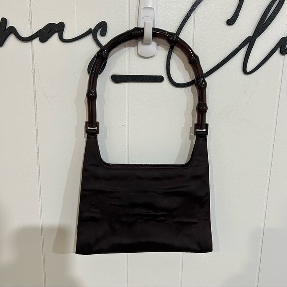 Gucci Dark Purple Satin Shoulder Bag with Bamboo Handle Vintage 1990s - Picture 7 of 13